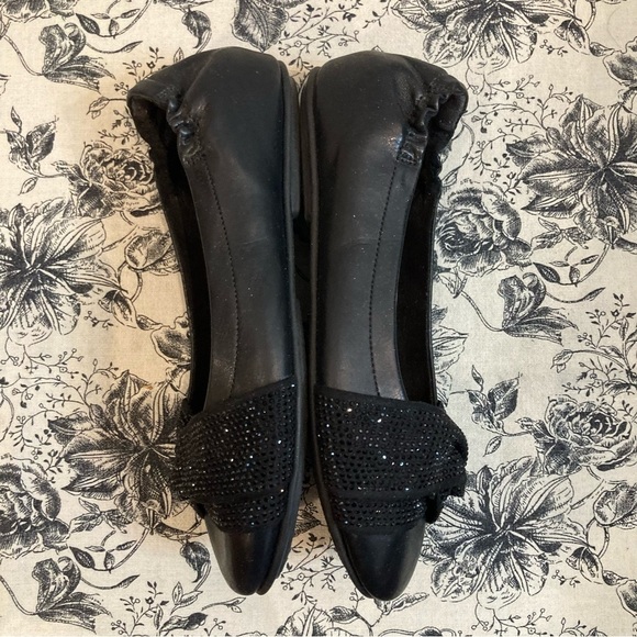 FITFLOP Sz 6 Twiss Crystal Sparkly Knot Leather Ballet Flats Slip On Shoes - Picture 6 of 11